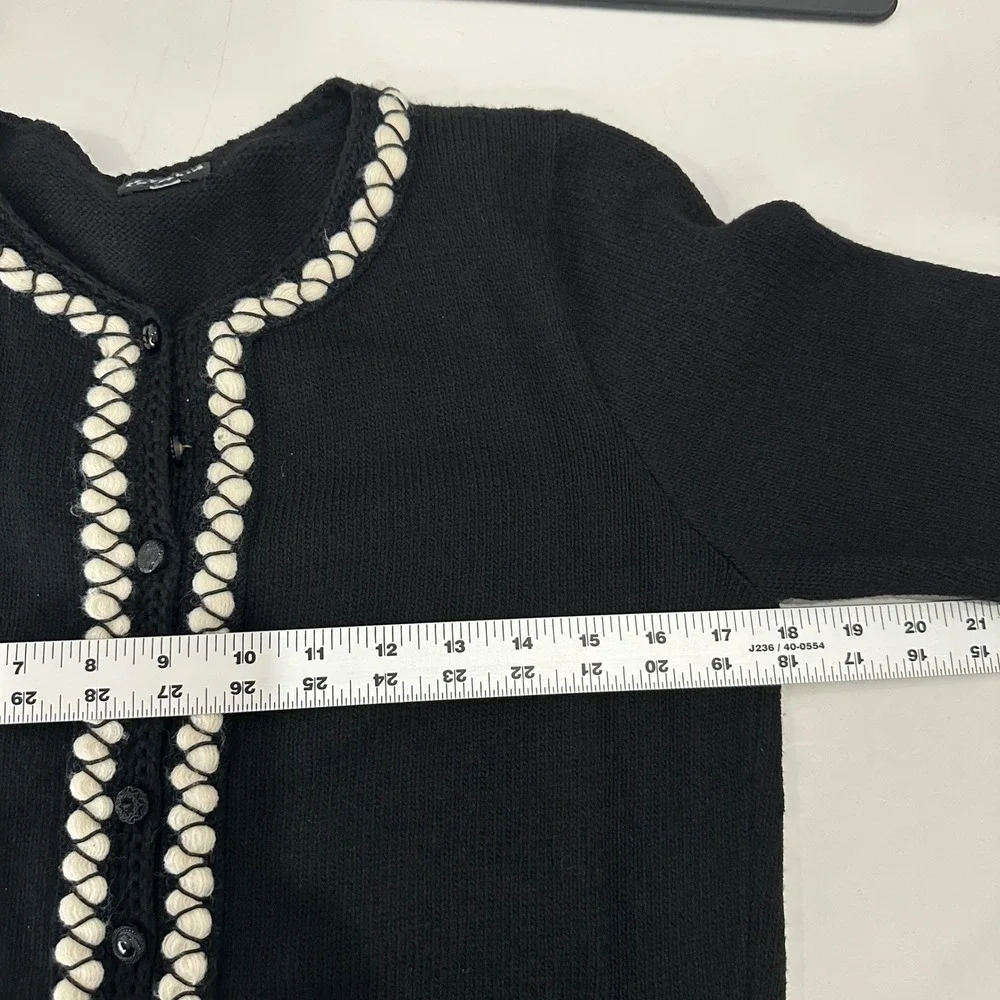 Vintage Elario Cardigan Womens S Black Braided Trim Knit Button Down USA READ